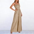 thumbnail image 4 of Jumpsuits for Women Casual Summer Cruise Spring Fashion Smocked Wide Leg Gingham Rompers with Pockets Khaki, 4 of 8