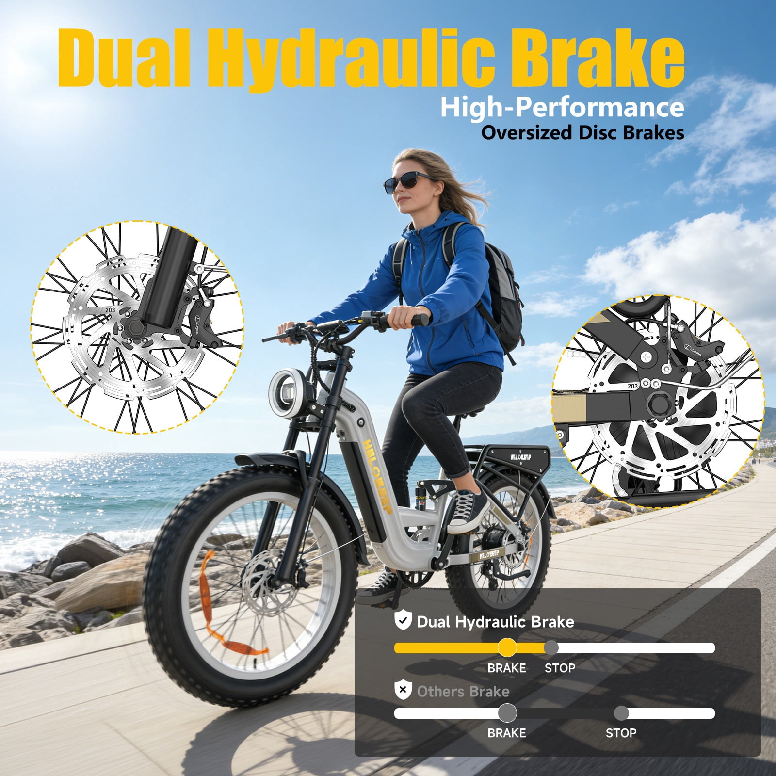 Helokeep 26" White Fat Tire High Performance Cargo Electric Bike for Women, 4000W Peak 2000W, 40MPH, 48V 25Ah UL2849 Off-Road Ebike