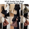 thumbnail image 2 of VFUX - Bolsa de gamuza para mujer, bolsas de trabajo, bolsa de trabajo, bolsa de hobo para oficina, otoño, gamuza, Café, 2 of 5