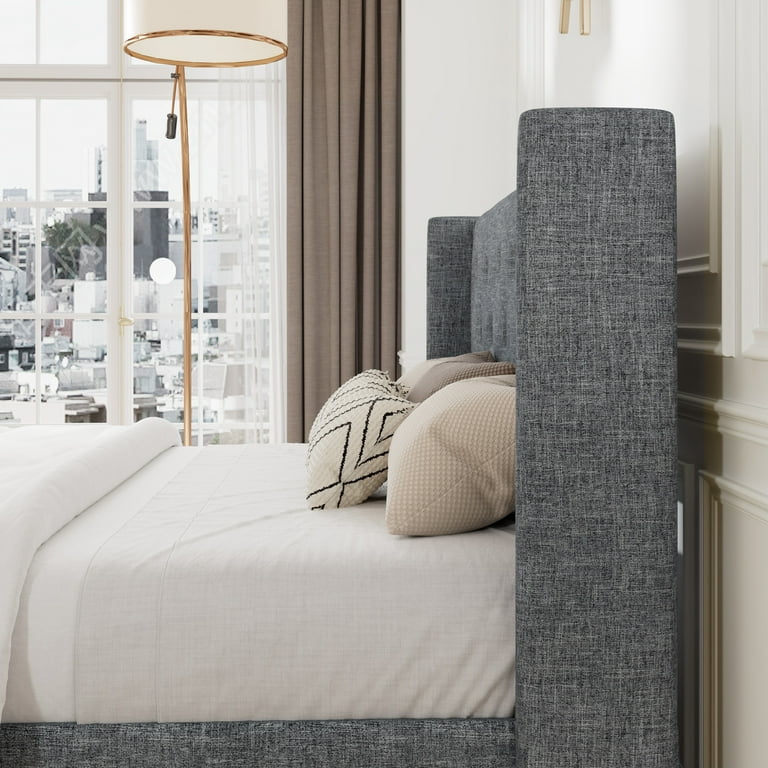 貝柄フォートフレーム Allewie Upholstered Fabric King Size Bed Frame with Lift Up