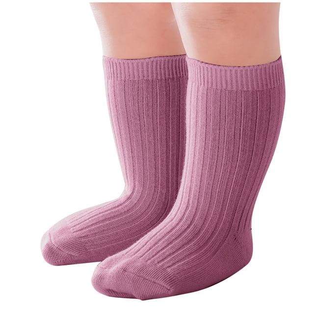 HAiming Kids Crew Socks Double Needle Mid Tube Solid Color Ribbed Knit Children's Sock for Boys Girls