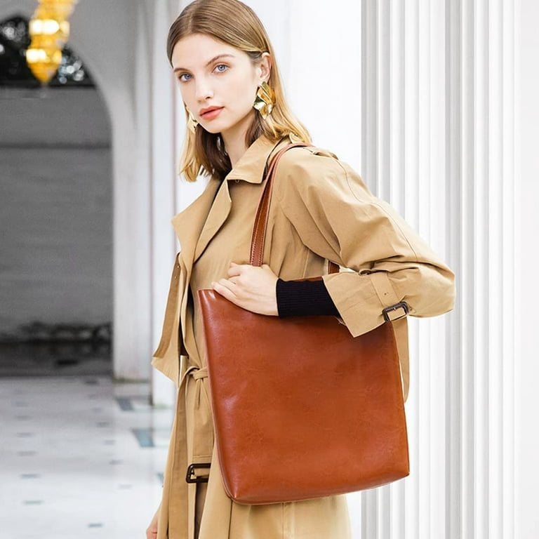 CoCopeaunts Retro Tote Bag for Women Genuine Leather Shoulder Bag Large  Capacity Handbag Top Handle Satchel Purse