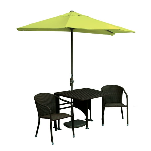 All Weather Wicker Patio Table Set with Umbrella - Outdoor Furniture Set - Java Color