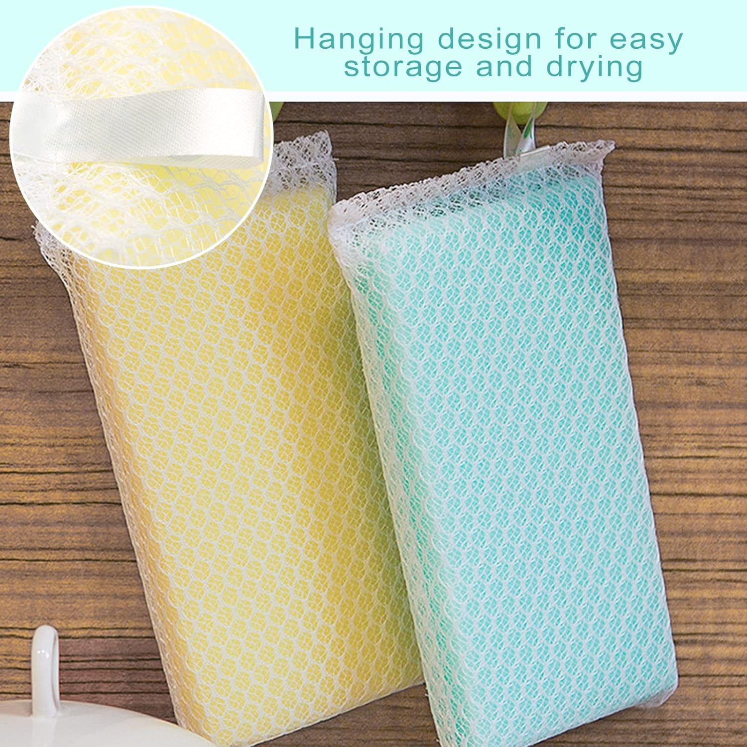 Mesh Scouring Sponge, Net Sponges for Kitchen, Sponge Scrubber Scouring Pad, NOGIS Individually Wrapped Sponge Kitchen Dishwashing Sponge for Travel Apartments Household Cleaning (5 Pack)
