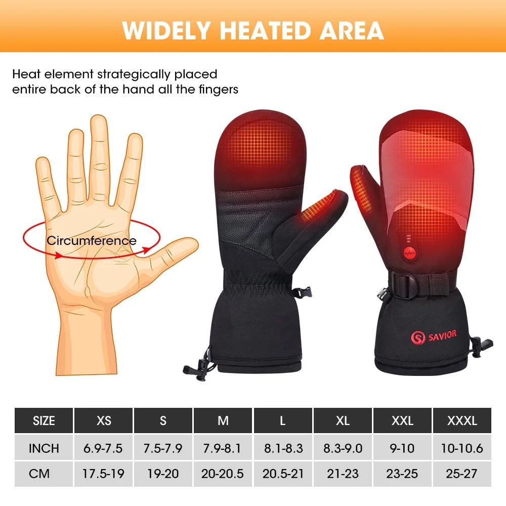 Heated Winter Gloves Rechargeable ，SAVIOR Women Men Ski Gloves Waterproof Mittens Gloves For Winter Outdoor Work Skiing