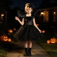 thumbnail image 4 of Halloween Dress for Girls Kids Black Tulle Witch Gown Angel Wings Set Carnival Performance Dress Up 8-9 Years, 4 of 6