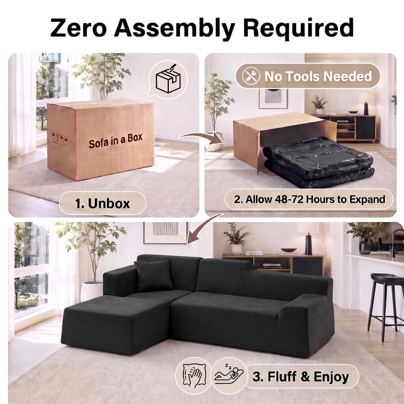Gewnee 96" Modular Sleeper Sofa Bed, Boneless Sectional Couch with Deep Seat, Boneless Couches for Living Room, Black（Corduroy）