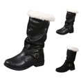 thumbnail image 2 of XIMIN Women's Winter Warm Snow Boots Mid-Calf Low Heel Round Toe Booties Thick Fleece Collar Platform Sole Boots Outdoor Waterproof Non-Slip Snow Boot Belt Pull On Booties, 2 of 8