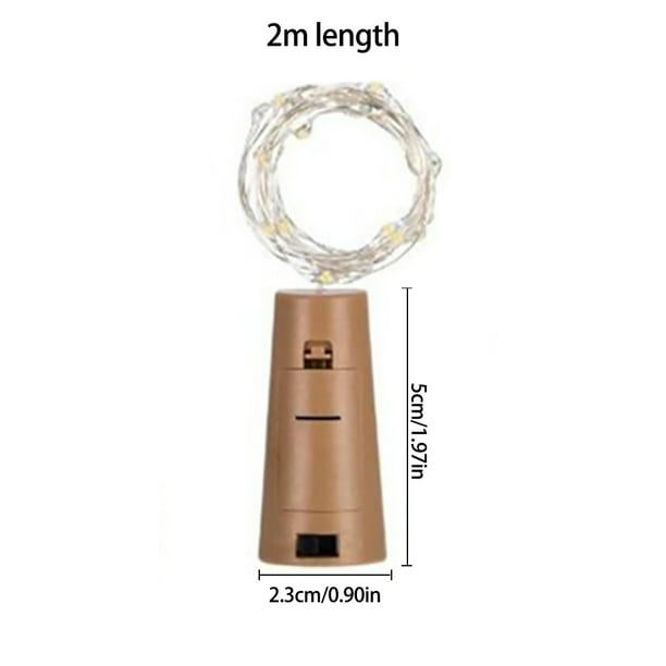 6 luces LED para tapón de botella de vino, 2 m, para exteriores, impermeables, coloridas, 20 luces LED, luces decorativas para botella de vino, para decoración de bodas, Navidad y jardín