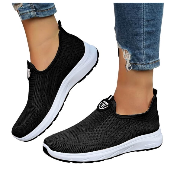 Rokment Womens Orthopedic Slip on Socks Walking Running Shoes Comfortable Arch Support Memory Foam Cross-Training Non Slip Nursing Sneakers Black Size 6