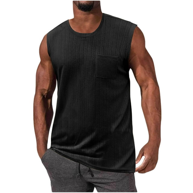 pstuiky Camiseta sin mangas para hombre, Blusa deportiva sin mangas con cuello redondo y estampado liso informal para hombre Chaleco de hombre s