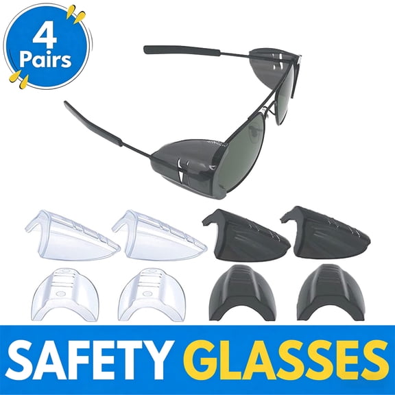 4 Pairs Safety Glasses Side Shields, Slip on Side Shields, Fits Small to Medium to Eyeglasses (Medium)