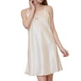 thumbnail image 2 of Defitshape Women's Silk Nightgown Summer Lace Short Pajama Dresses Satin Sleep Dress V Neck Spaghetti Strap Chemises Backless Sleepwear Sleeveless Nightie Sexy Lingerie Golden Champagne Medium, 2 of 5
