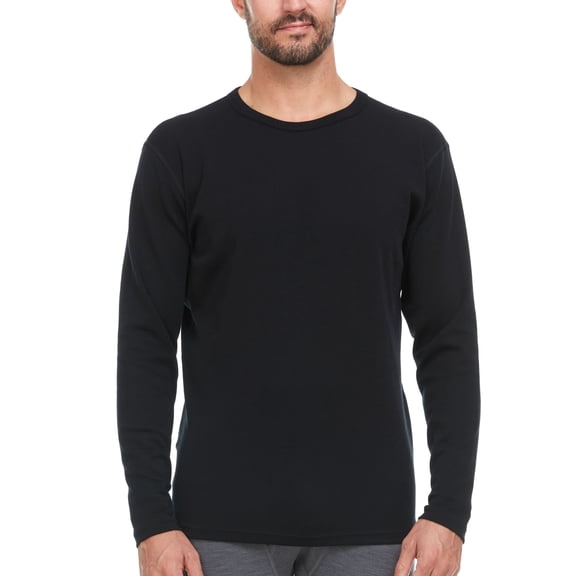 100% Merino Wool - Men's Midweight Long Sleeve Crew Shirt - Thermal Base Layer - Big and Tall Options - NO Itch Renewable Fabric - Black - 4XL