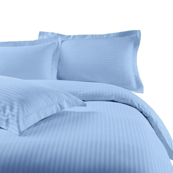 Splendid - Luxurious Quality 3 PC 1800 Series Microfiber Duvet cover set (Stripe Light Blue, Queen)- Easy to care, Super Soft & Durable - Zippered Closure with Corner Ties