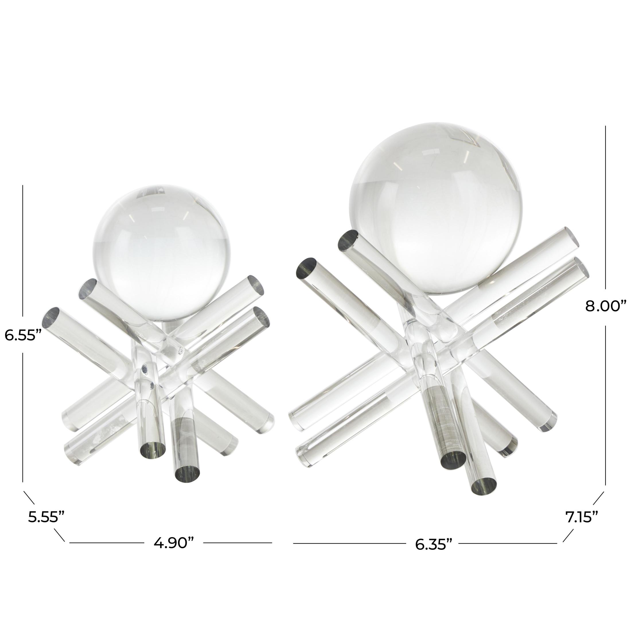 8", 7"H Clear Crystal Inspired Jack Sculpture with Clear Resting Orbs, by DecMode (2 Count)