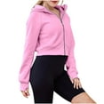 thumbnail image 2 of UAMVSH Hooded Sweatshirts for Women Classic Full Zipper Cropped Athletic Jackets Casual Long Sleeve Hoodie with Thumb Hole(Small,Pink), 2 of 7