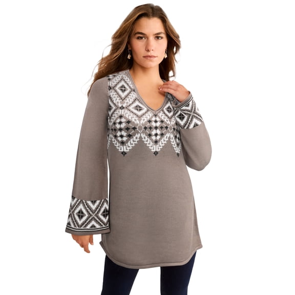 Roaman's Women's Plus Size Fit And Flare Tunic Sweater