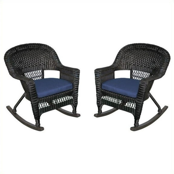 Jeco Wicker Chair in Black with Tan Cushion (Set of 4)