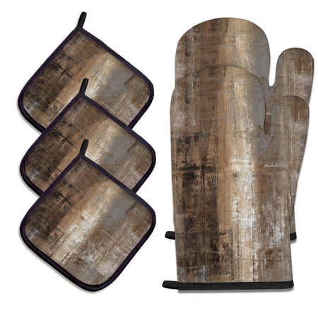 5pcs Brown Abstract Oven Mitts And Pot Holders Sets Modern Oven Gloves And Hot Pads for Kitchen Cooking Art Oven Mitt Potholder Is Both Functional And Decorative
