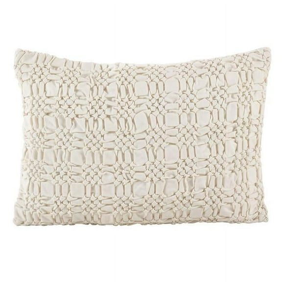 SARO 0002.I20S 20 in. Smocked Design Decorative Accent Cotton Down Filled Throw Pillow Ivory
