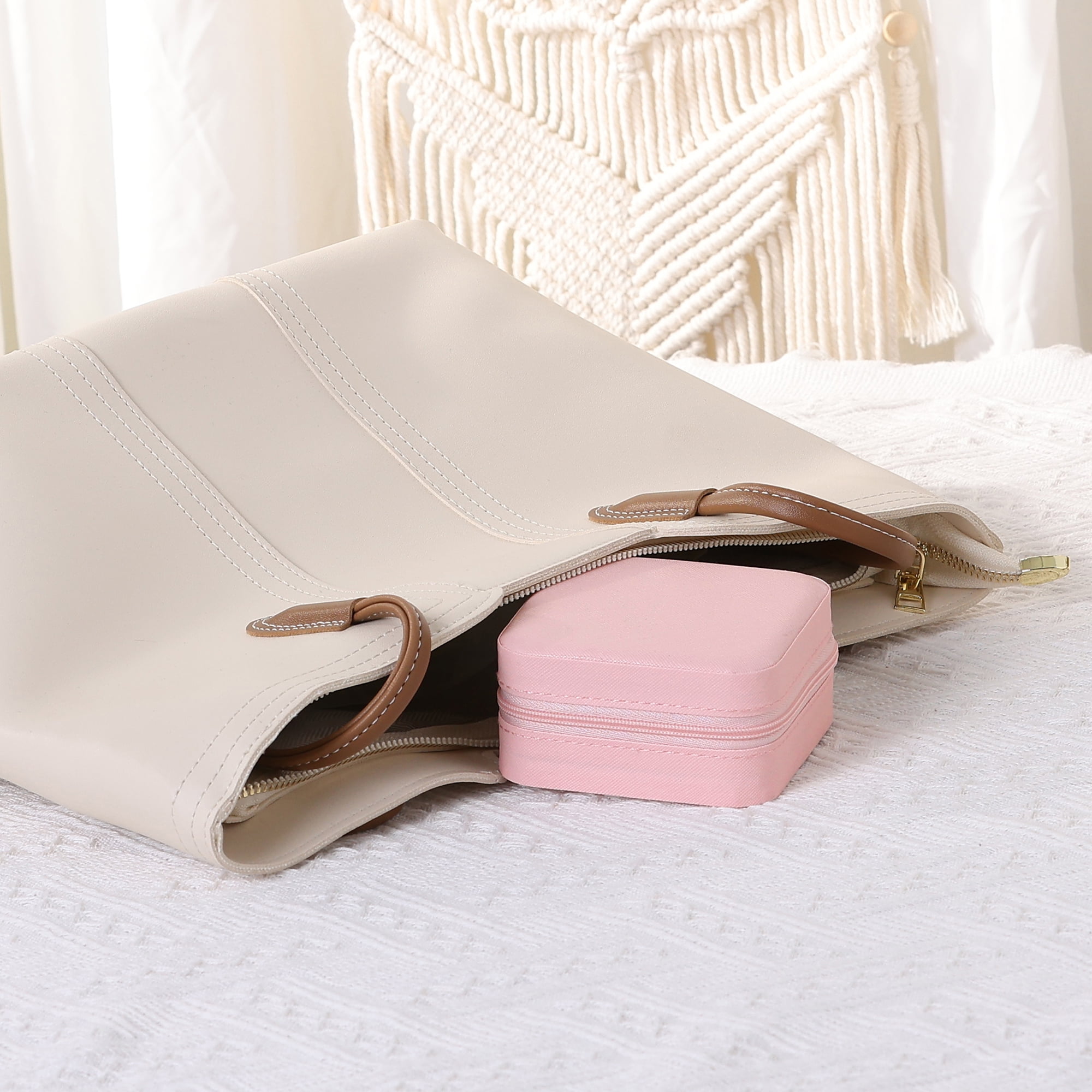 Travel Jewelry Box Mini Portable PU Leather Organizer for Women and Girls Gifts Pink