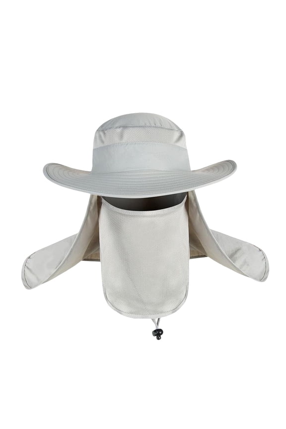 Fishing Hat with Removable Neck Flap Cover Gardening Bucket Hat Gray