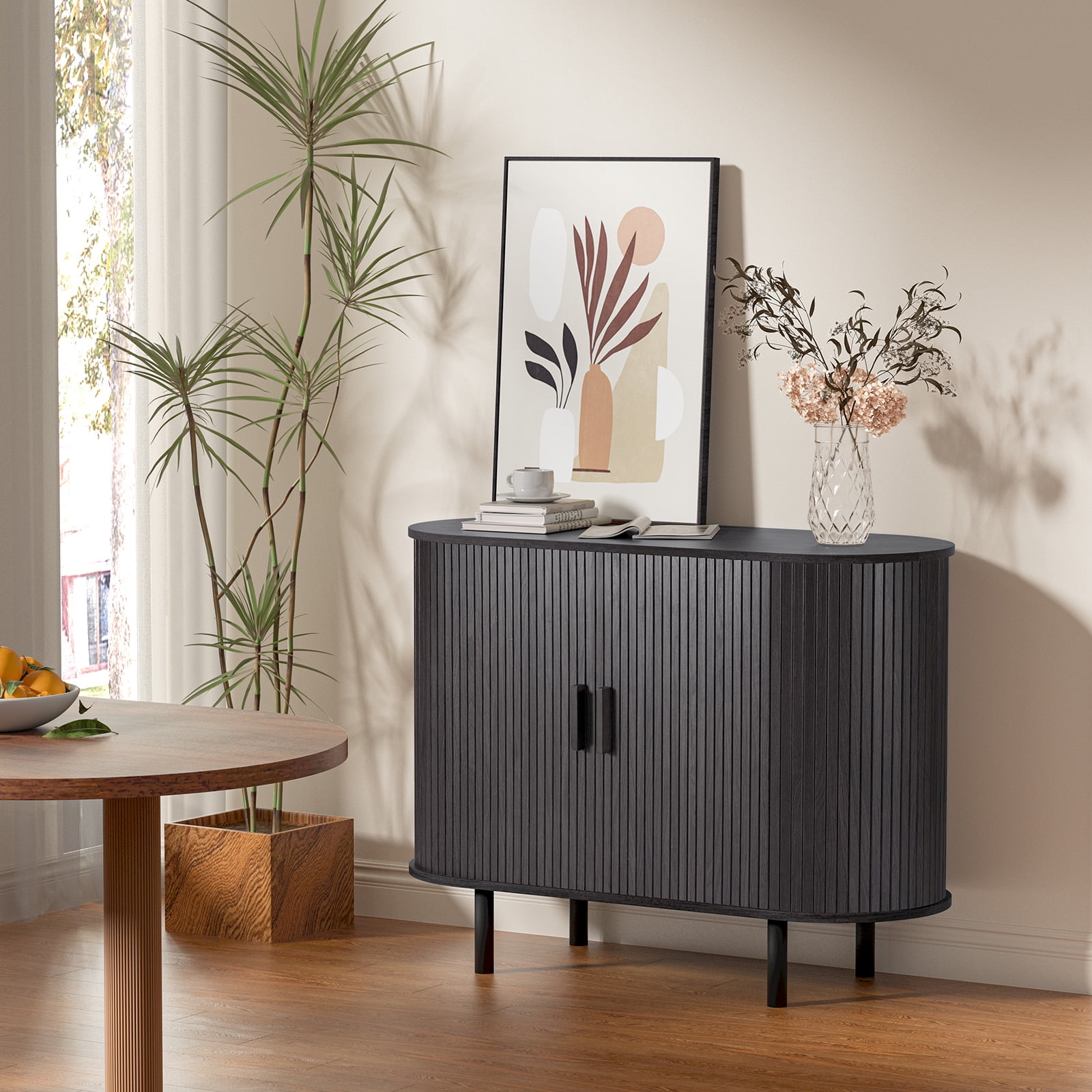 MARNUR Sideboard Buffet Cabinet 40" Storage Cabinet with 2 Sliding Tambour Doors, Adjustable Shelves for Office Bedroom Hallway Entryway, Black