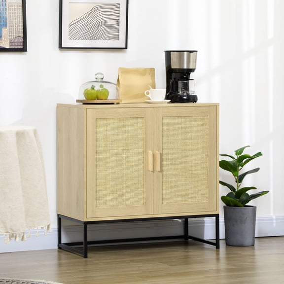 YKITRD Accent Cabinet Buffet Cabinet with Rattan Doors Adjustable Shelf
