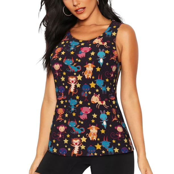 Fotbe Cute Animals Blusas Sin Mangas para Mujer – Estilo Casual, Corte Suelto, Slim-Fit, Cuello Redondo Deportivo, Tops de Verano para Gimnasio y Yoga-Medium