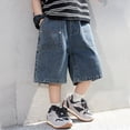 thumbnail image 2 of Fozruso Boys Fashion Denim Shorts Casual Comfortable Summer Wear For Kids Blend Stretchy Waistband Kids Summer Outfits(Blue), 2 of 7