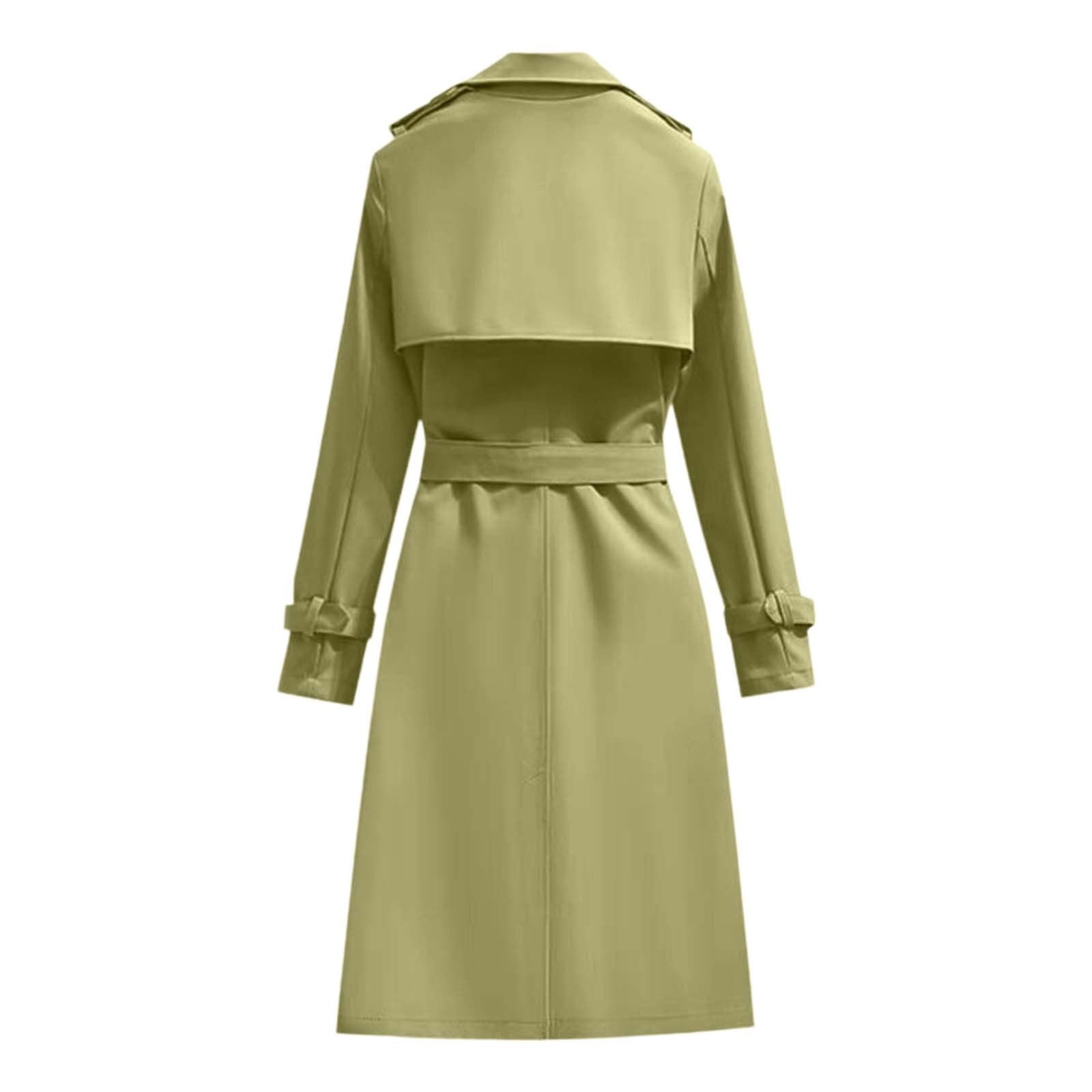 Long Trench Coat for Women 2025 Long Sleeve Double Notched Lapel Classic Overcoat with Belt Outerwear