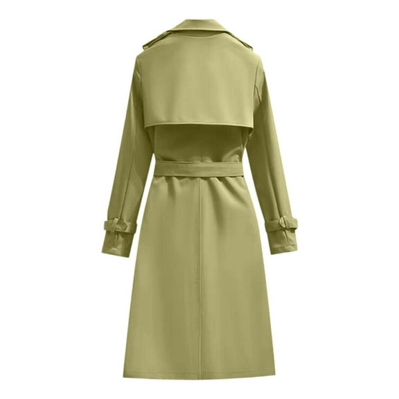 Trench Coat Women Solid-Color Lapel Double- Slim-Fit Long Street Style