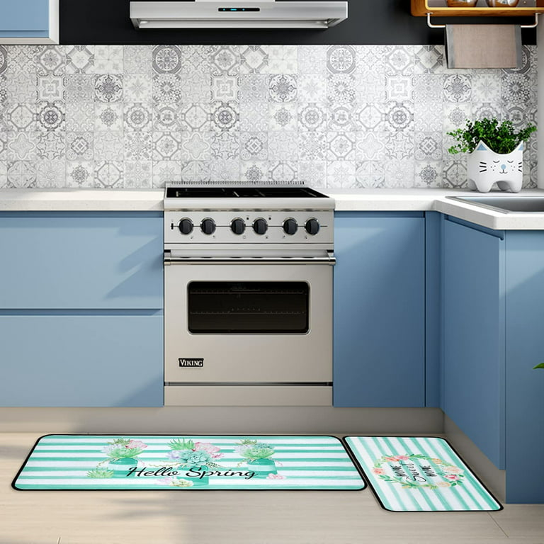 MAYHMYO Blue Kitchen Rugs Set 2 PCS Anti Fatigue Non Skid Mats Waterpr –  Modern Rugs and Decor