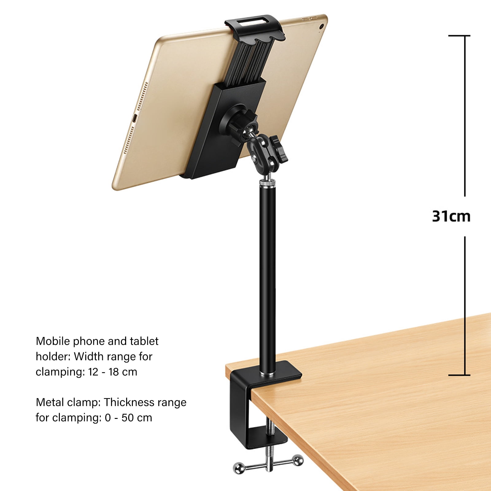 Desk Phone Tablet Stand With 3 Connecting Arm Option Lengths And 50mm Clamping Capacity For Home Streaming