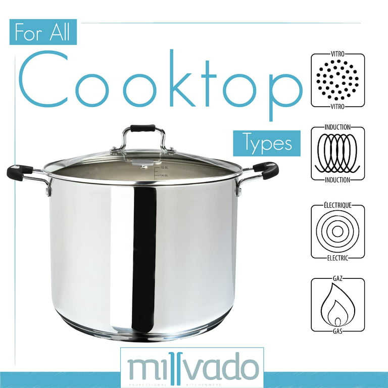  Millvado Stock Pot, Large Stainless Steel 11 Quart StockPot, Large  Cooking Pot, Clear Glass Lid and Measurement Markings, Steam Hole,  Induction, Gas, Electric Compatible Big Boiling Pot: Home & Kitchen