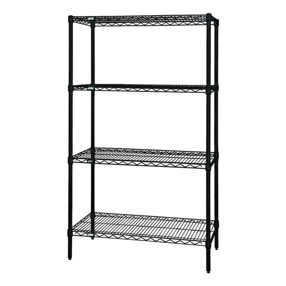 quantum storage systems wr54-1860bk starter kit for 54" height 4-tier wire shelving unit, black finish, 18" width x 60" length x 54" height