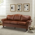 thumbnail image 3 of Genuine Leather 3 Seater Sofa with Rolled Arms Nailhead Trims Solid Wooden Legs Living Room Reading Brown, 3 of 8