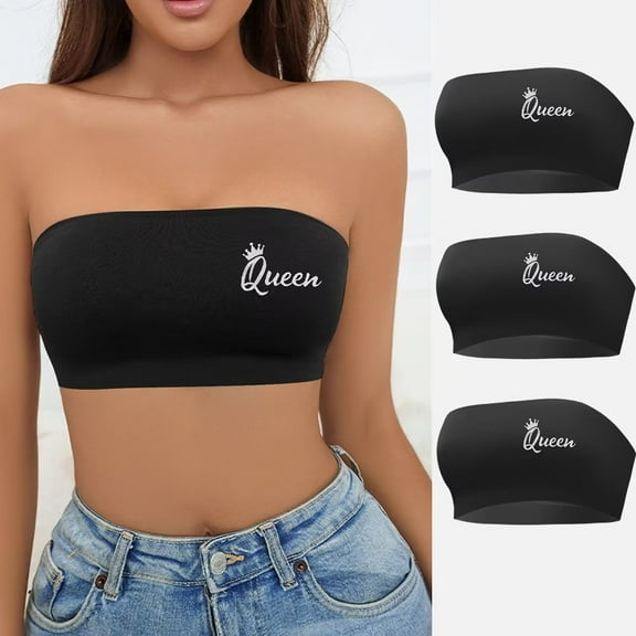 Women Strapless Bandeau Bra Queen Design Tube Tops Bra Bralette Seamless Comfortable Bra