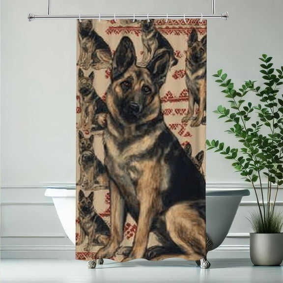 RKSupls Christmas Shower Curtain, German Shepherd Shower Curtain with Hooks for New Year Home Bathroom Decor Washable Curtains, 36x72 in