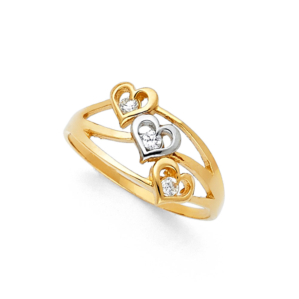Semanario Heart Ring Solid 14k White Yellow Gold Love Band CZ Stackable ...