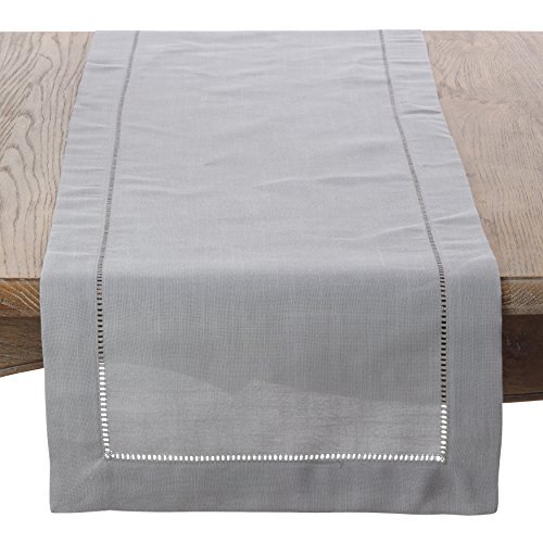 SARO LIFESTYLE Classic Hemstitiched Border Table Runner, 16" x 90", Grey
