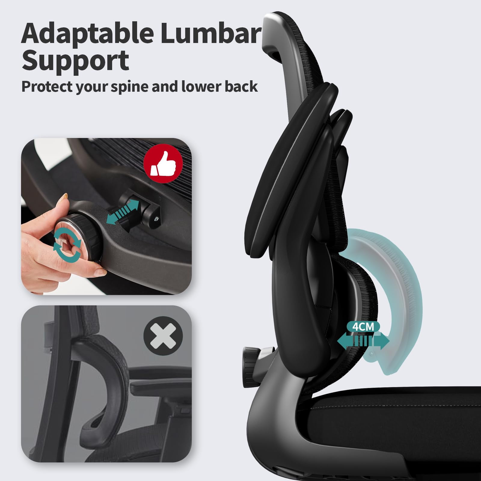 Office Chair - Ergonomic Desk Chair with Adjustable Lumbar Support, Mesh Computer Chair, Executive Chairs for Home Office Comfortable Lumbar Support (Black)