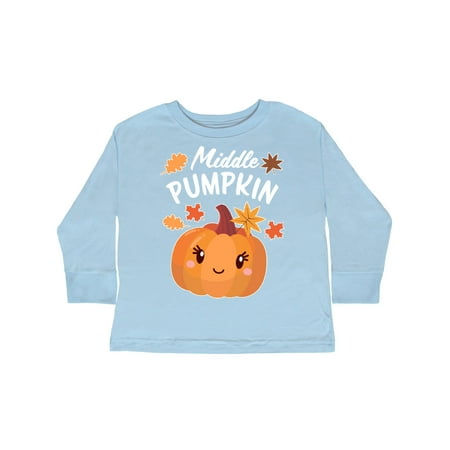 

Inktastic Middle Pumpkin with Fall Leaves Gift Toddler Boy or Toddler Girl Long Sleeve T-Shirt