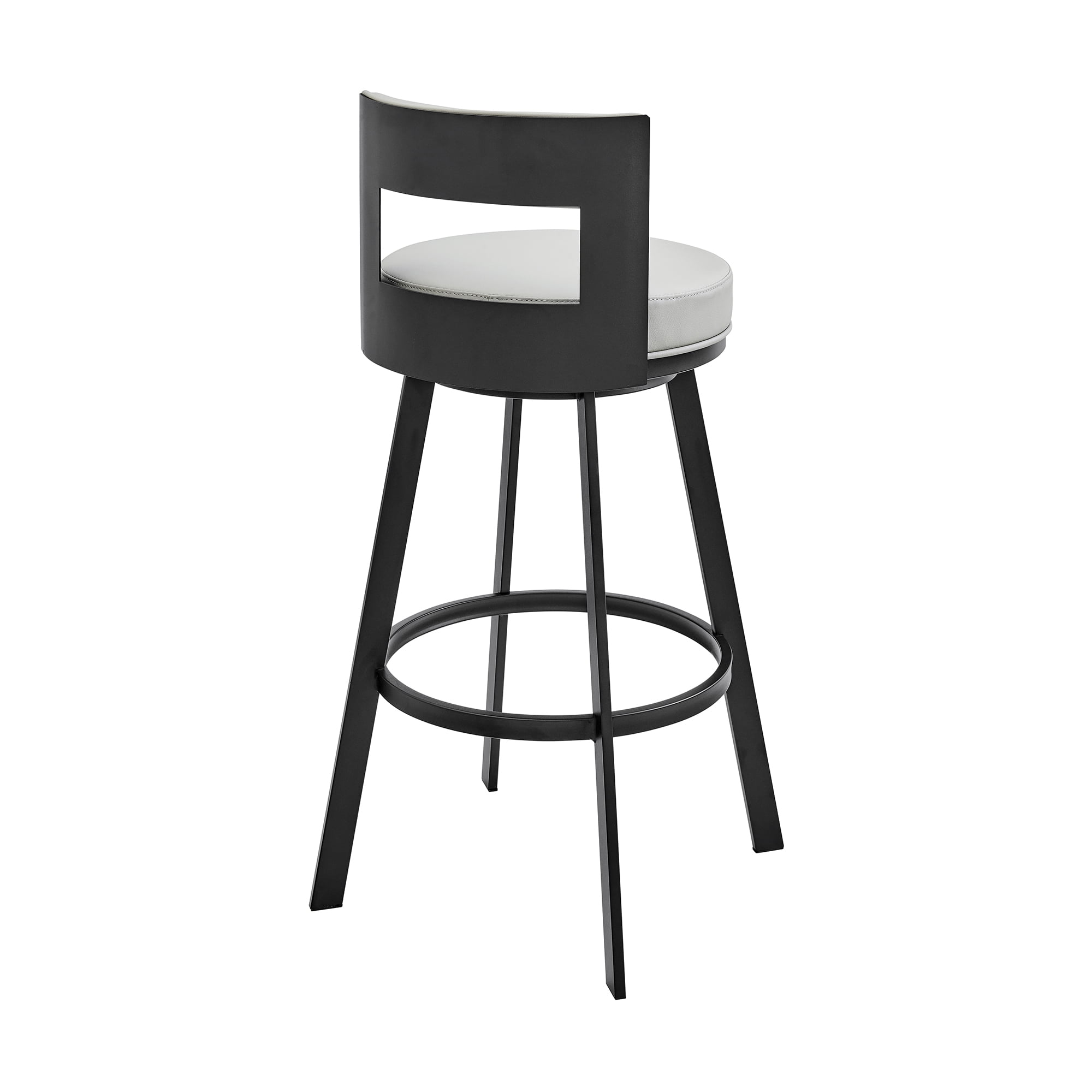 Armen Living Flynn26" Swivel Counter Stool in Black Metal with Light Gray Faux Leather