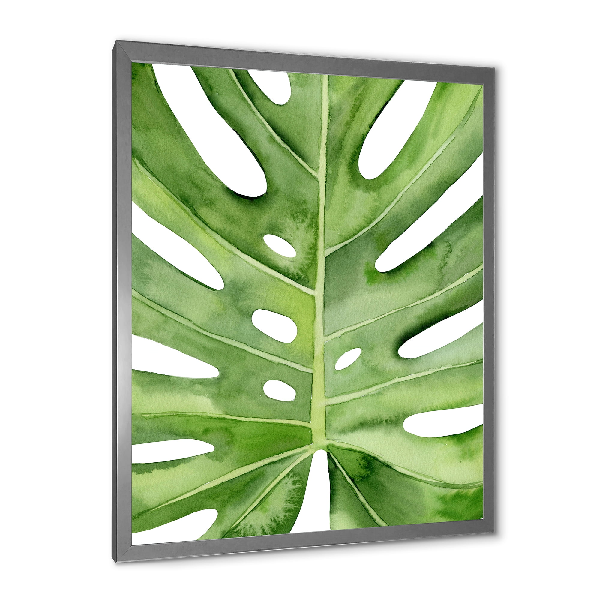 Designart 'Close Up Green Monstera Leaf Tropical Palm' Tropical Framed Art Print