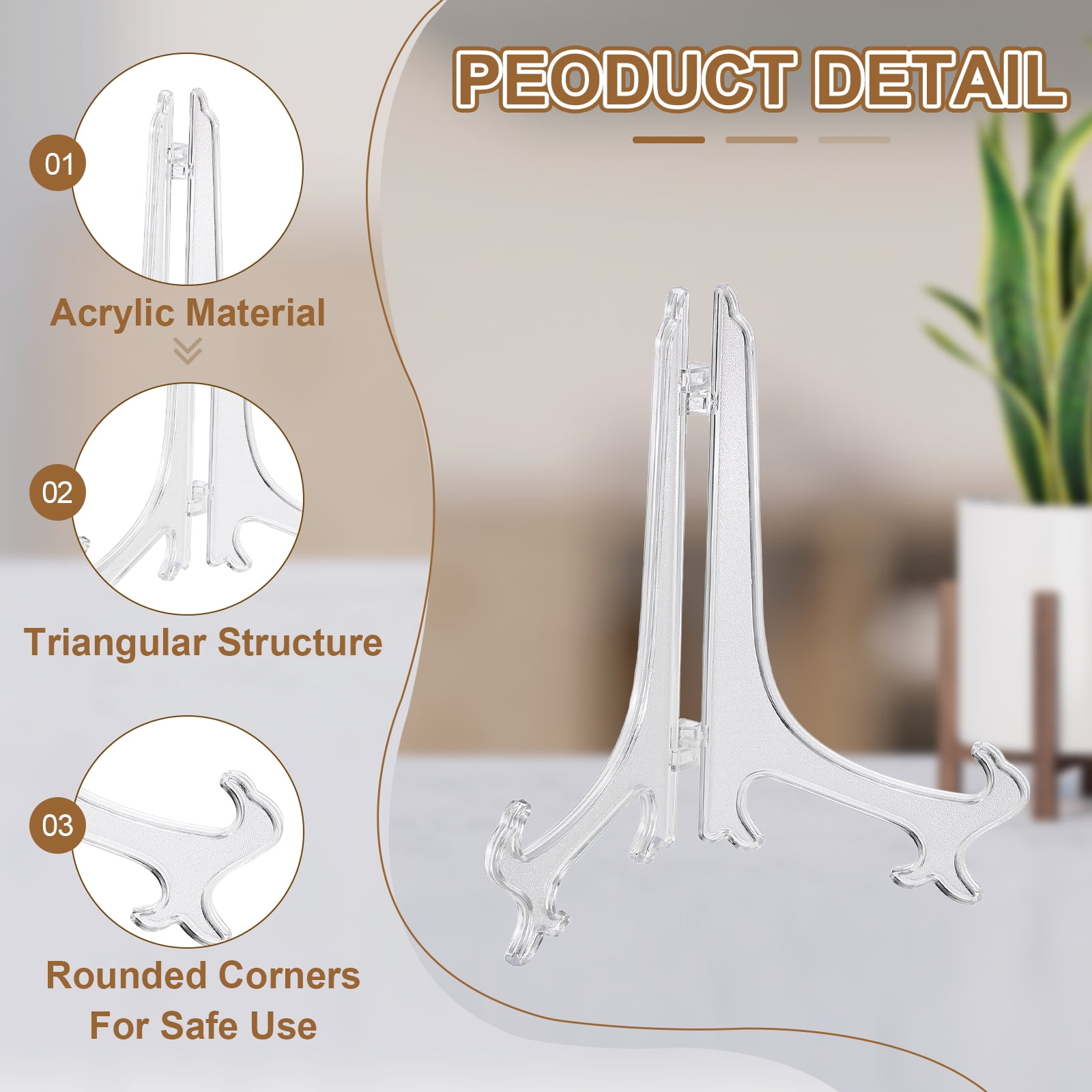 Uxcell 10 Inch Acrylic Plate Stand for Display, 6 Pack Acrylic Easel Display Stand Foldable Clear Easel Plate Holder for Picture Frames Photo Card CD Book Home Decoration, Clear