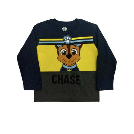 Paw Patrol Toddler Boys Navy Speckle & Yellow Chase Dog Long Sleeve T-Shirt 5T