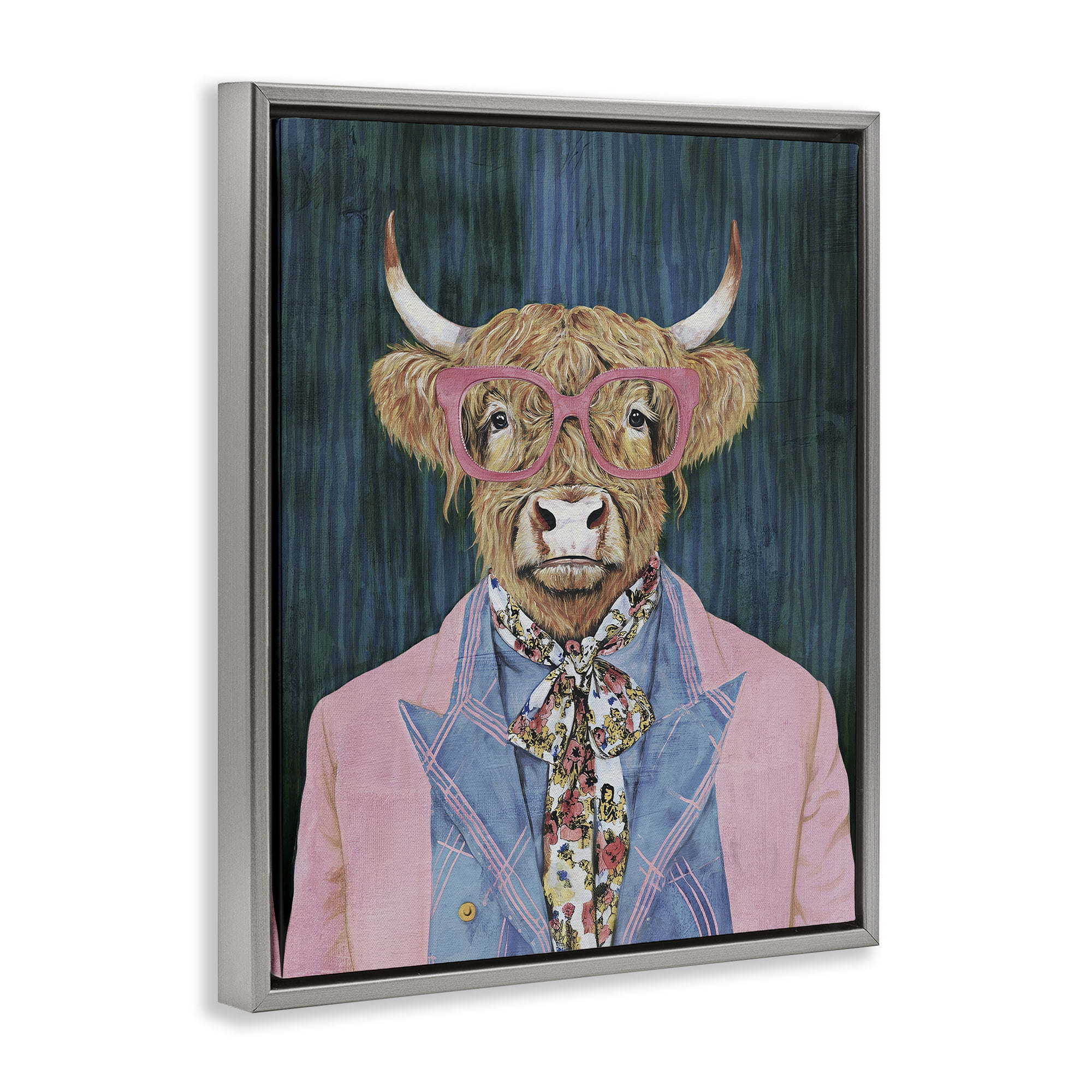Stupell Industries Gentle Bull Portrait Gray Framed Floater Canvas Wall Art, design by Svetlana Aleynikova