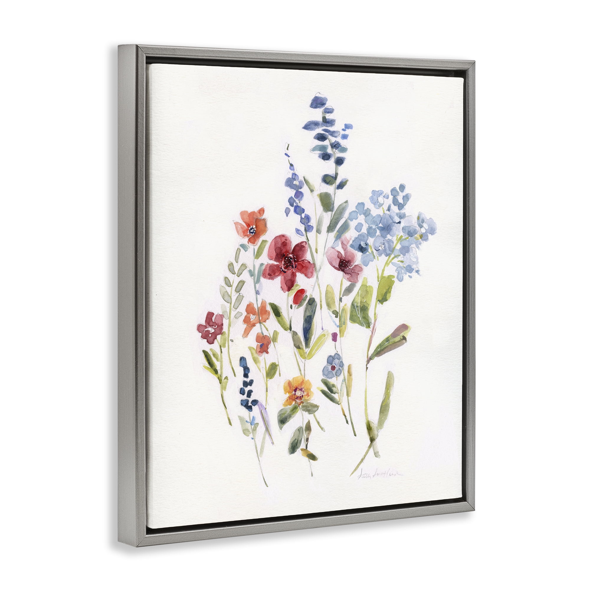 Stupell Industries Blooming Wildflower Buds Plants & Flowers Painting Gray Floater Framed Canvas Art Print Wall Art, 25 x 31